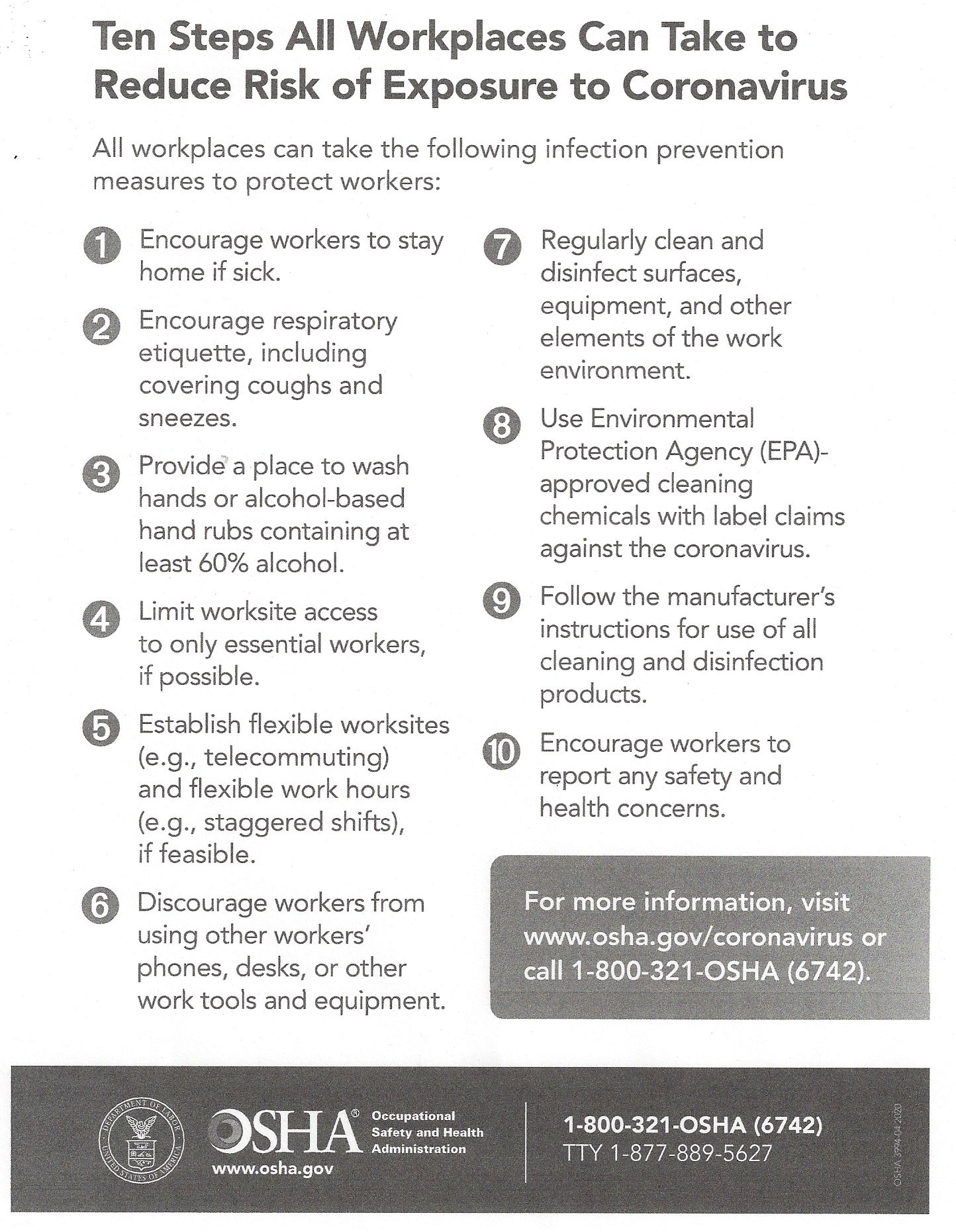 COVID-19 Prevention Tips from OSHA
